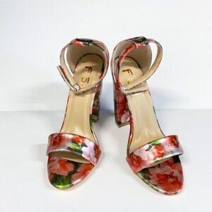 FSJ Flower Floral Open Toe Chunky Heels Ankle Strap Sandals Wedding Bridal Shoes